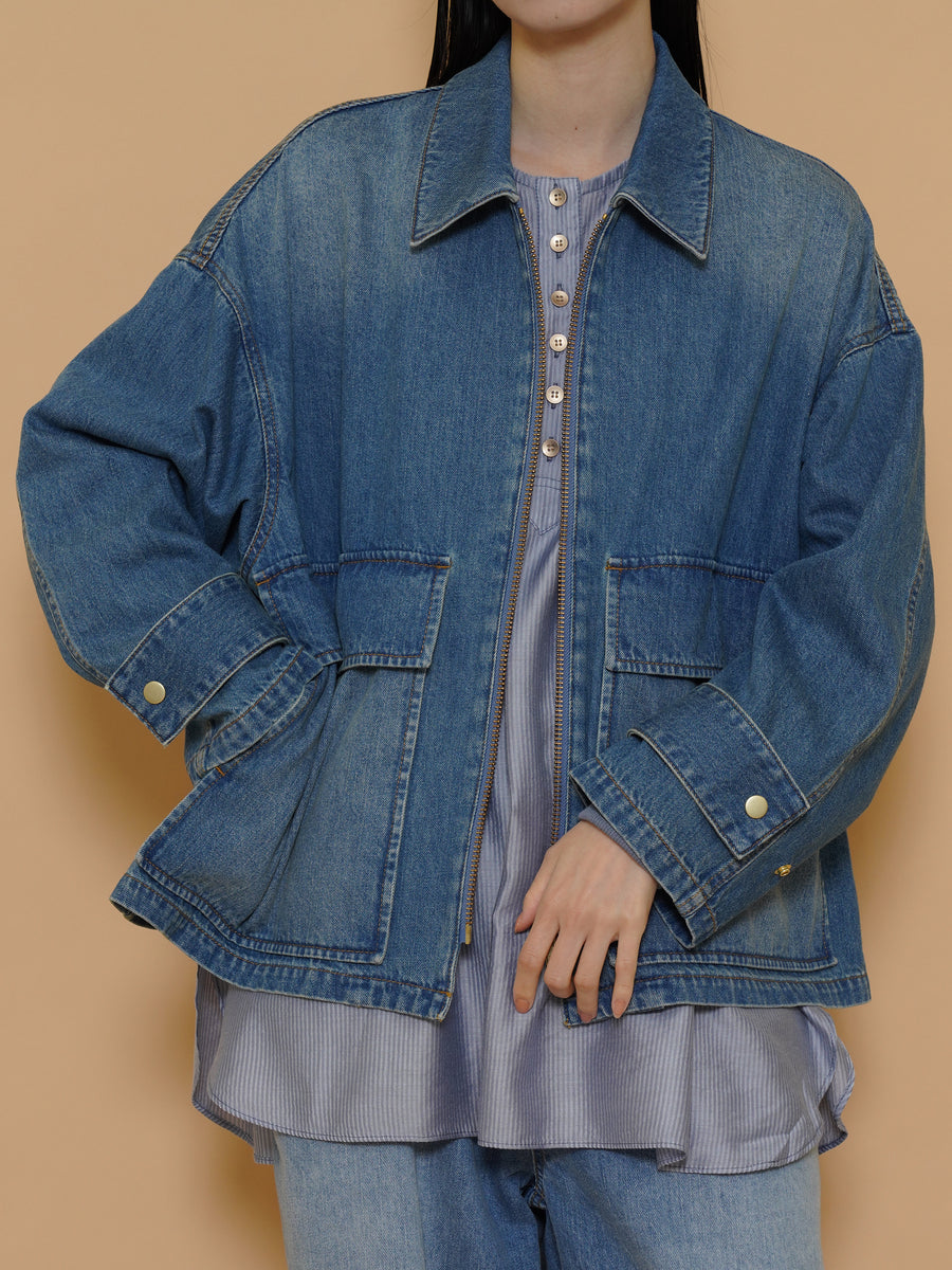 BIG pocket denim ZIP blouson – CYAN tokyo