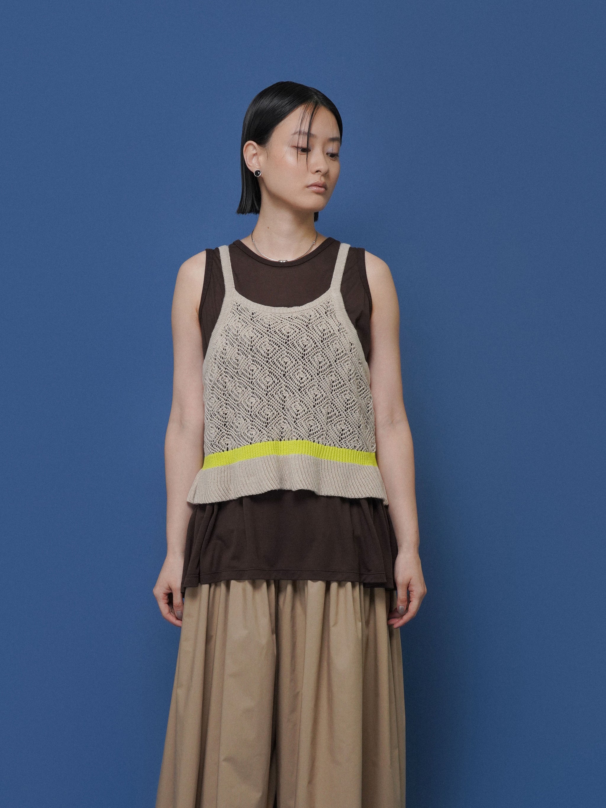 CYAN TOKYO ラインピーコックニットキャミ　BLACK line peacock knit camisole – CYAN tokyo
