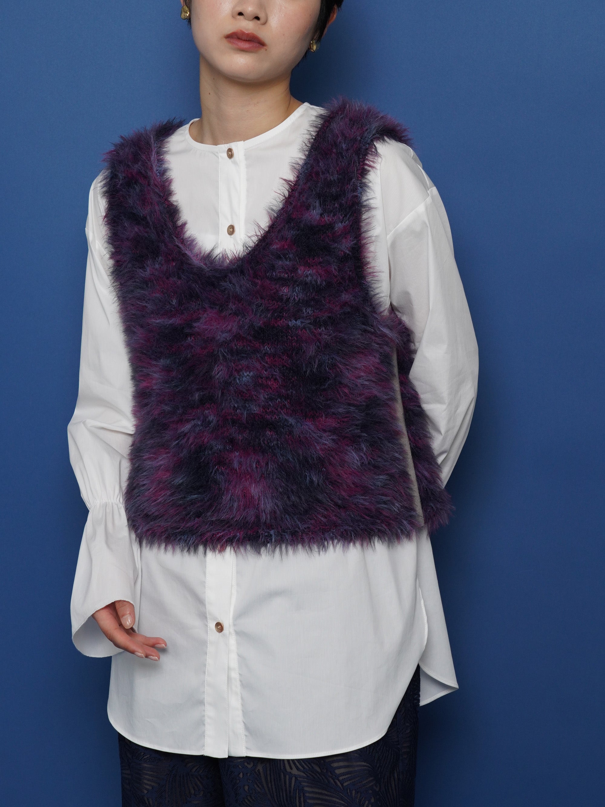 mix feather knit vest