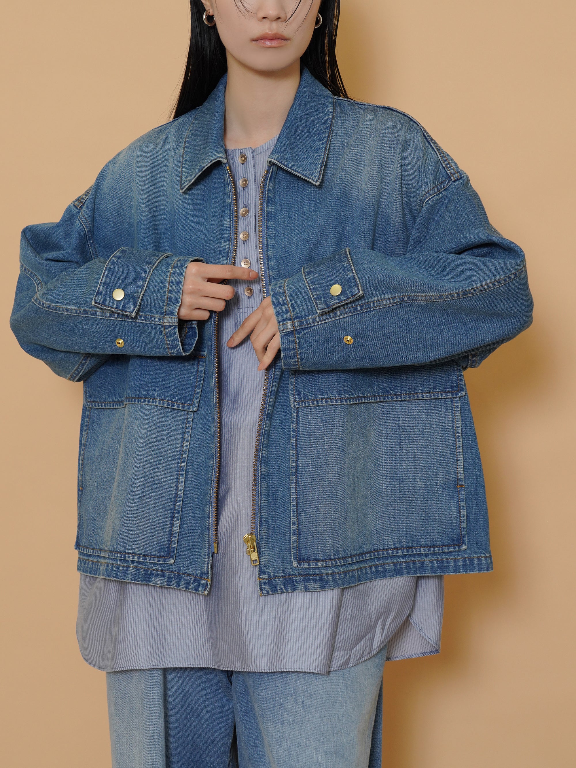 BIG pocket denim ZIP blouson – CYAN tokyo