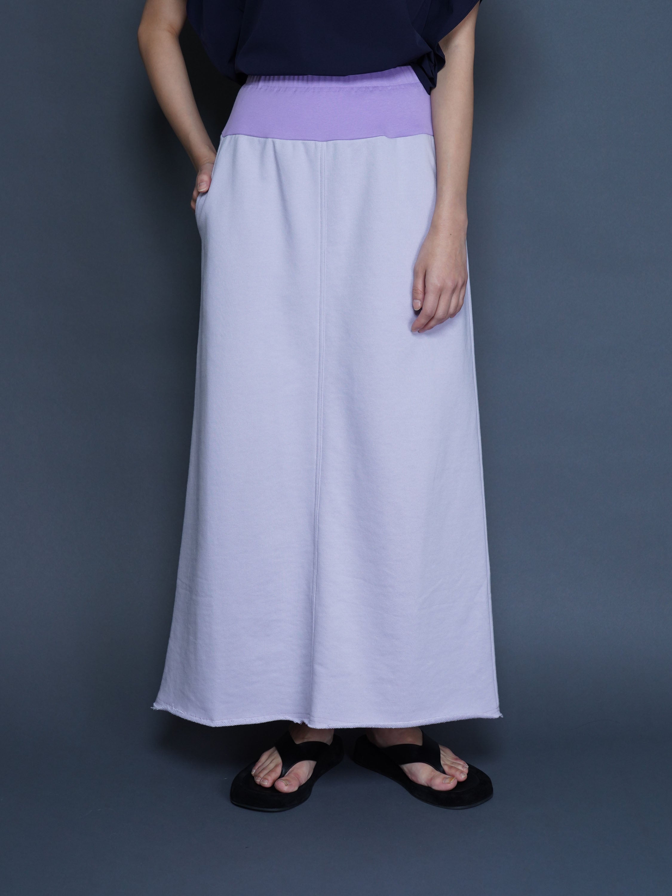 color combination waist sweat maxi skirt