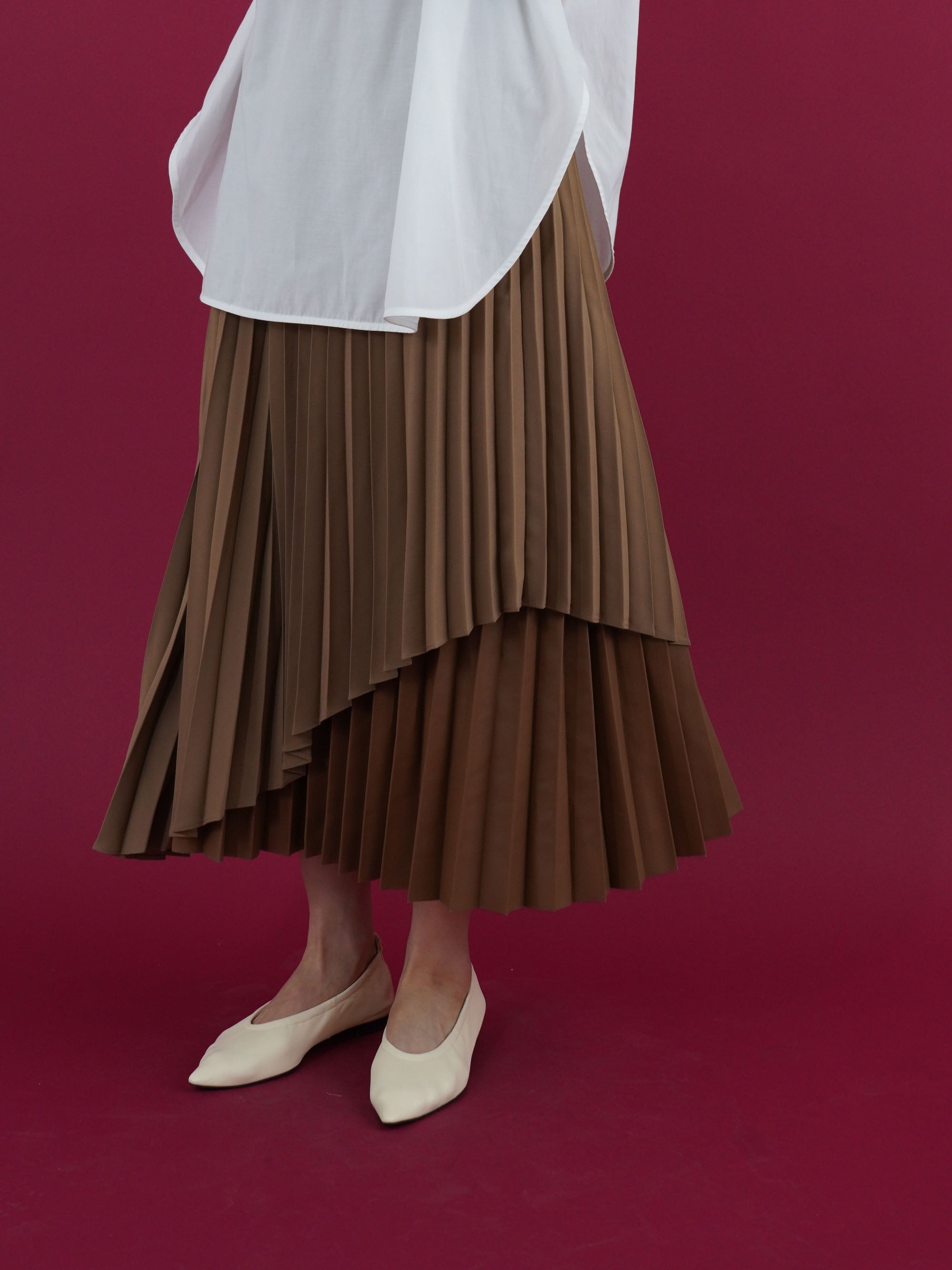 different material layer pleats skirt