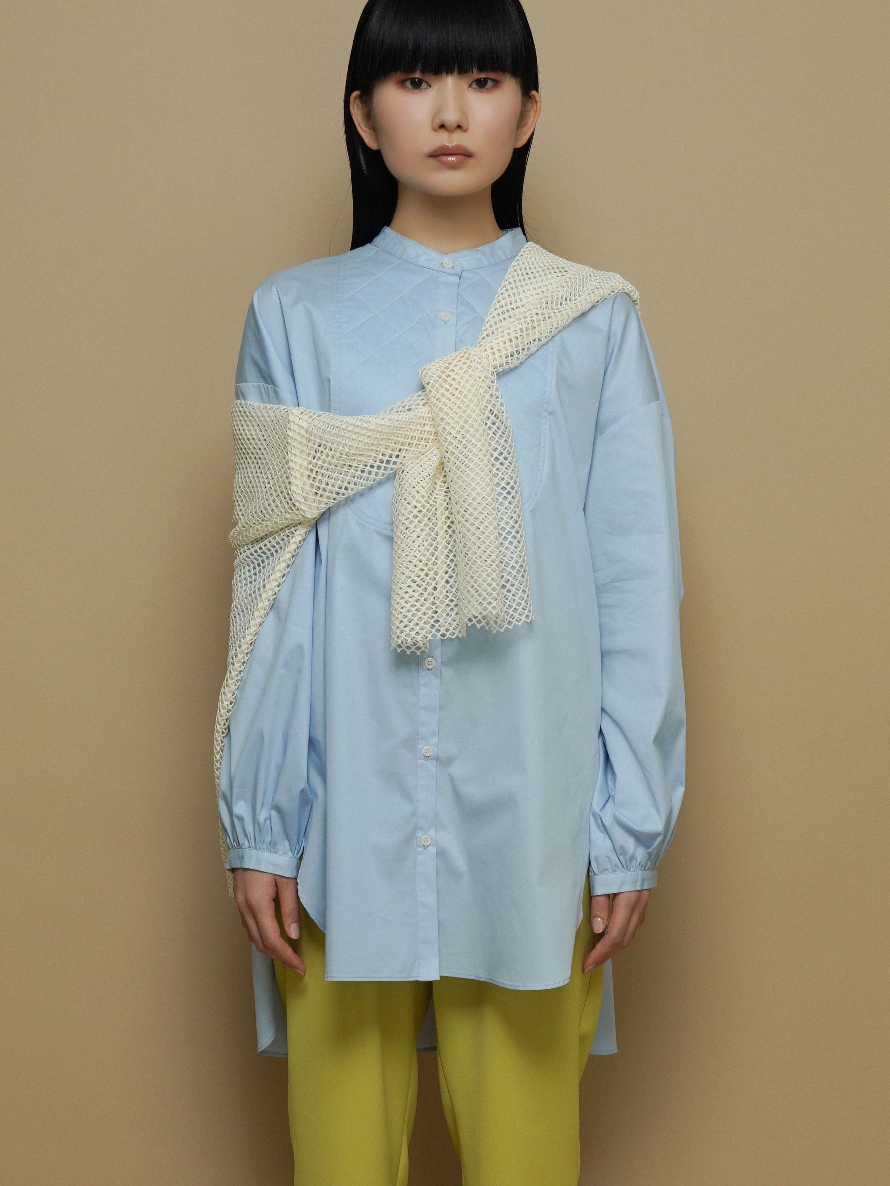 quilt in gather sleeve blouse