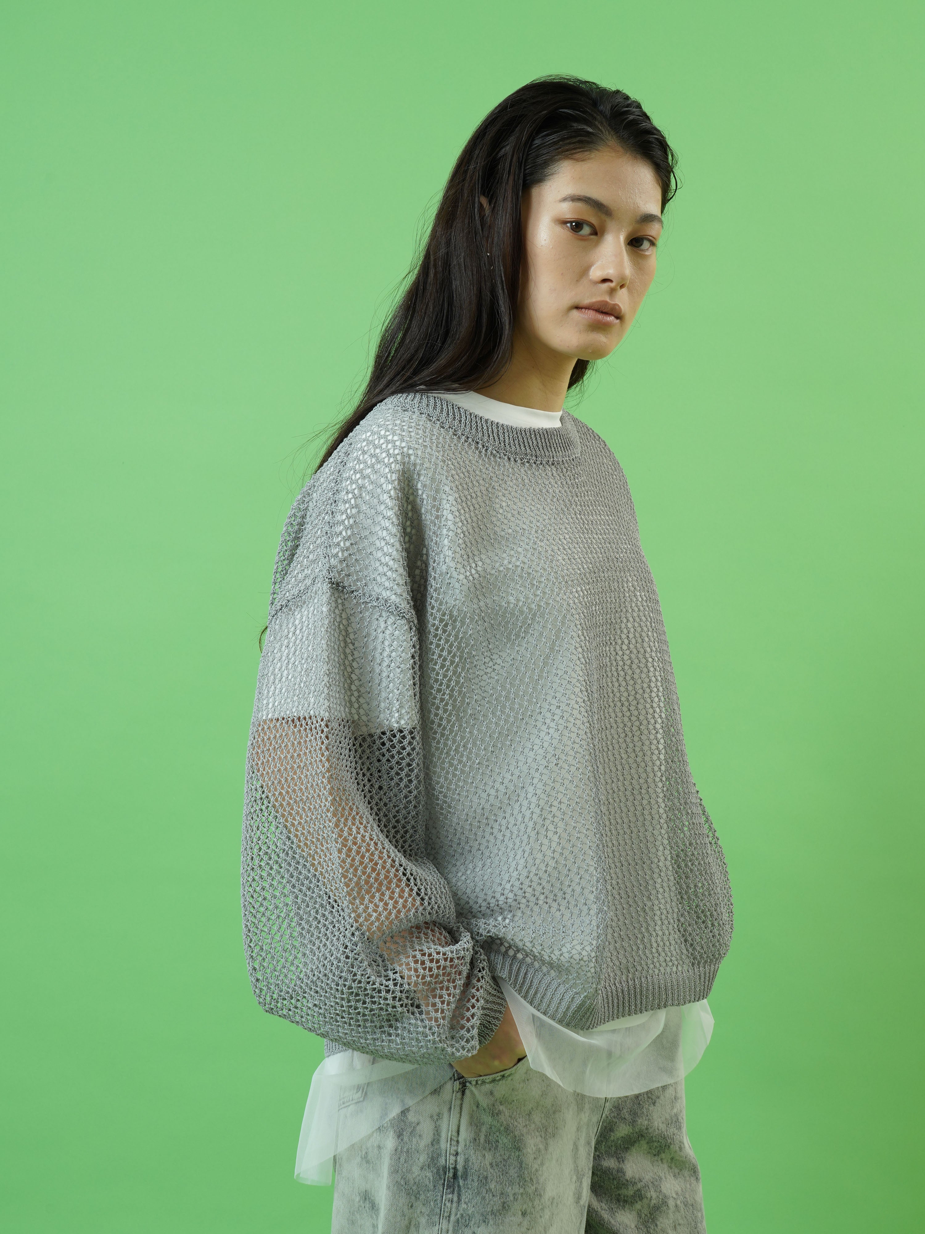 paper knit mesh pullover